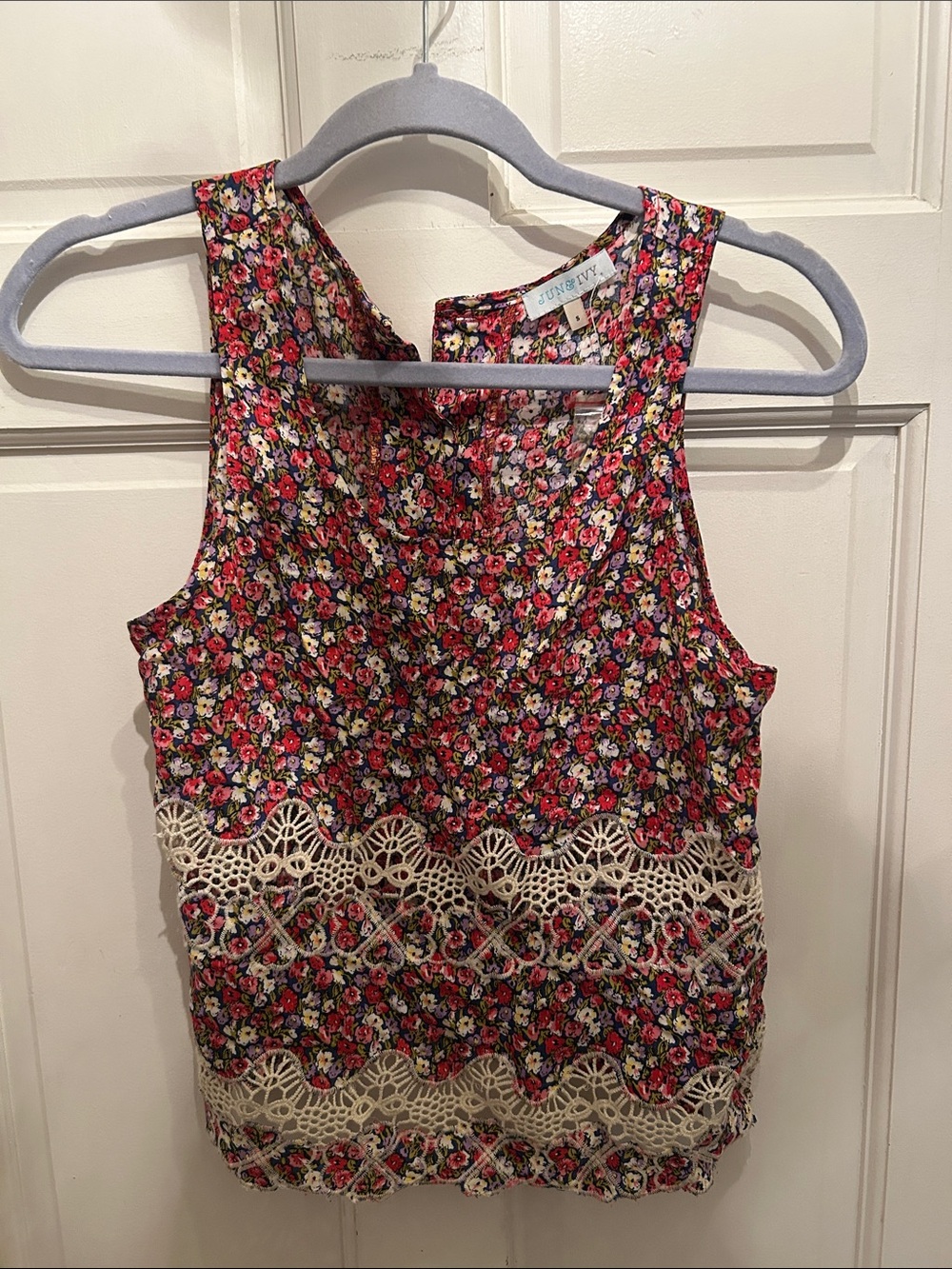 Floral Lace-Trim Sleeveless Top in Multi-Color NWOT